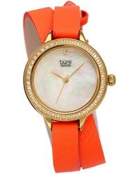 Burgi - Burgi Safiano Pattern Genuine Leather Double Wrap Strap Diamond Watch - Lyst