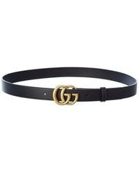 Gucci Double G Thin Leather Belt - Black