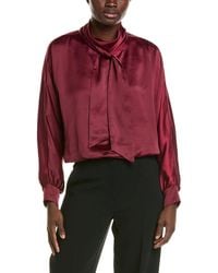 Halston - Satin Mock Neck Scarf Blouse - Lyst
