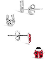 Sterling Forever - Silver Cz Set Of 2 Lucky Charm Studs - Lyst