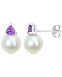 Rina Limor - 10k 0.40 Ct. Tw. Amethyst & 8-8.5mmmm Pearl Studs - Lyst