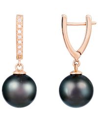 Splendid - 14k Rose Gold 0.10 Ct. Tw. Diamond & 10-11mm Tahitian Pearl Earrings - Lyst