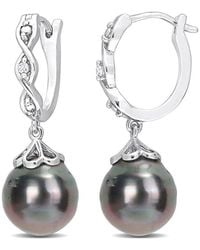 Rina Limor - Silver Diamond 8-9mm Pearl Huggie Earrings - Lyst