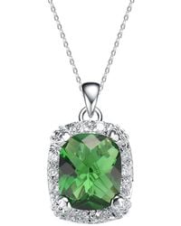 Genevive Jewelry - Silver Cz Rectangular Necklace - Lyst