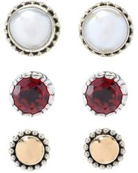 Samuel B. - 18k & Silver 1.20 Ct. Tw. Garnet 7mm Pearl Set Of 3 Earrings - Lyst