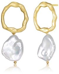 Genevive Jewelry - 14k Over Silver 18.4-14mm Pearl Earrings - Lyst