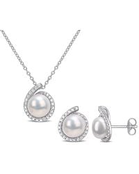 Rina Limor - Silver Diamond 8-8.5mm Pearl Halo Set - Lyst