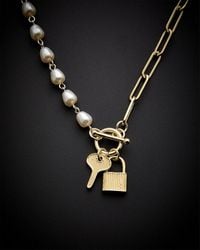 Juvell - 18k Plated Pearl Link Charm Necklace - Lyst