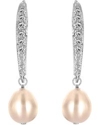 Genevive Jewelry - Silver Cz 8-10mm Pearl Drop Earrings - Lyst