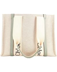 Chloé - Canvas & Leather Woody Tote Medium (Authentic Pre-Loved) - Lyst