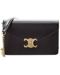 Celine - Triomphe Leather Wallet On Chain - Lyst