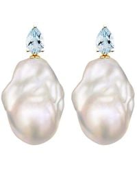 Kai Fine Jewelry - 14K 0.80 Ct. Tw. Aquamarine & 16-17Mm Pearl Drop Earrings - Lyst