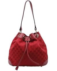 Gucci - Burgundy Canvas Gg Monogram Drawstring Bucket Shoulder Bag (Authentic Pre-Loved) - Lyst