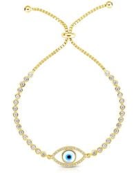 Sphera Milano - 14k Over Silver Cz Adjustable Evil Eye Tennis Bracelet - Lyst