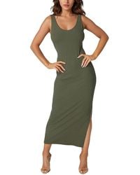 Bebe Rib V-Neck Bodycon Maxi Dress With Belt in Black | Lyst