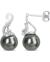 Rina Limor - Silver 0.02 Ct. Tw. Diamond 8-9mm Pearl Swirl Drop Studs - Lyst