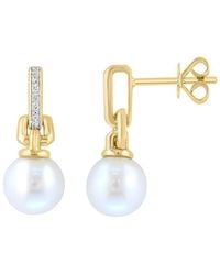 Effy Fine Jewelry - 14K 0.04 Ct. Tw. Diamond & 7.5Mm Pearl Earrings - Lyst