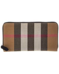 Burberry - Check Canvas Zip Around Wallet - Lyst
