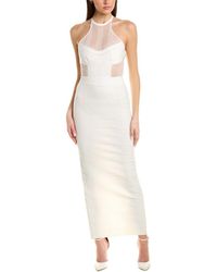 Hervé Léger Herve Leger Lace Texture Sheer Halter Gown - White