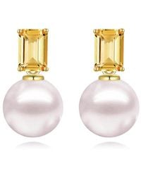 Kai Fine Jewelry - 14K 1.10 Ct. Tw. Citrine & 8-9Mm Pearl Drop Earrings - Lyst