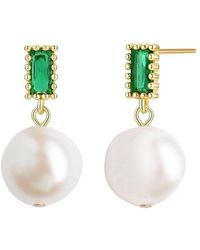 Liv Oliver - 18k Plated Pearl Cz Drop Earrings - Lyst
