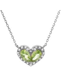 Gemstones - Silver 0.54 Ct. Tw. Diamond & Peridot Heart Necklace - Lyst