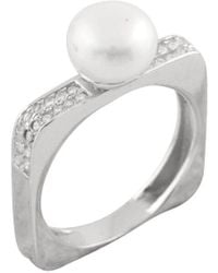 Splendid - Rhodium Plated 8-9mm Pearl Cz Ring - Lyst