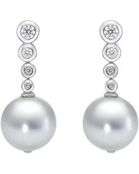 Belpearl - Silver 9mm Freshwater Pearl Cz Earrings - Lyst