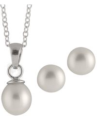 Splendid - Rhodium Plated 6-7mm Pearl Necklace & Earrings Set - Lyst