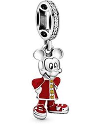 PANDORA Silver Cz Disney Mickey Mouse Chinese New Year Dangle Charm - Red