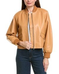 Neiman Marcus - Cropped Zip Front Leather Bomber Jacket - Lyst