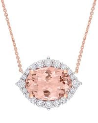 Rina Limor - 14k Rose Gold 5.69 Ct. Tw. Diamond & Morganite Halo Necklace - Lyst