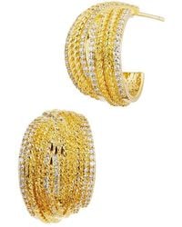 Savvy Cie - 14K Plated Cz Hoop Earrings - Lyst