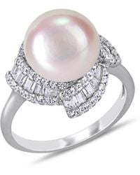 Pearls - Silver 10.5 -11mm Freshwater Pearl & Cz Ring - Lyst