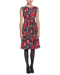 Boden - Selina Grey & Red Floral Print Ruched Midi Dress - Lyst