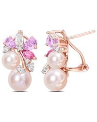 Rina Limor - Rose Gold Over Silver 2.46 Ct. Tw. Gemstone 6-8.5mm Pearl Rose Earrings - Lyst