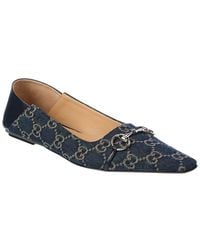Gucci - Vittoria Gg Denim & Leather Ballerina Flat - Lyst