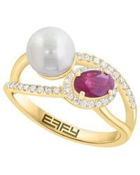 Effy Fine Jewelry - 14K 0.69 Ct. Tw. Diamond & Ruby & 7Mm Pearl Ring - Lyst