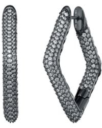 Genevive Jewelry - Black Plated Over Silver Cz Geometric Hoop Earrings - Lyst