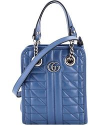 Gucci - Blue Matelasse Leather GG Marmont Handle Crossbody Mini (authentic Pre- Loved) - Lyst