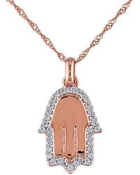 Diamond Select Cuts - 14k Rose Gold 0.14 Ct. Tw. Diamond Hamsa Necklace - Lyst