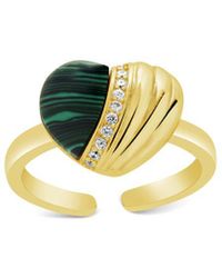Sterling Forever - 14k Plated Malachite Cz Hollis Heart Ring - Lyst