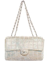 Chanel Beige Satin Strass Crystal Chocolate Bar Classic Flap Bag - Natural