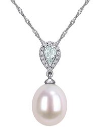 Rina Limor - 10k 0.25 Ct. Tw. Diamond, Aquamarine, & 9-9.5mm Pearl Pendant Necklace - Lyst