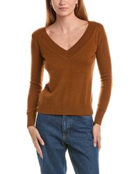 Sofiacashmere - Deep Wide Trim V-neck 100% Cashmere Sweater - Lyst
