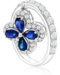 Jewels by Viomo - 14k 2.47 Ct. Tw. Diamond & Sapphire Dangle Flower Ring - Lyst