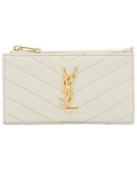 Saint Laurent - White Matelasse Grain De Poudre Leather Monogram Fragments Zipper Card Case (authentic Pre-loved) - Lyst