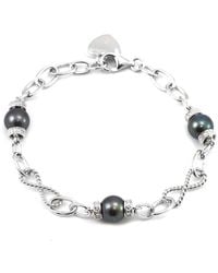 Gemstones - Silver 0.04 Ct. Tw. Diamond 7-8mm Pearl Bracelet - Lyst