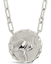 Sterling Forever - Rhodium Plated Cz Bold Link Taurus Zodiac Necklace - Lyst
