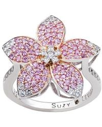 Suzy Levian - Silver 0.02 Ct. Tw. Diamond & Gemstone Flower Ring - Lyst